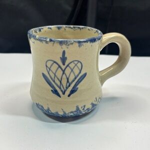 Vtg Stoneware Pottery Handmade Signed BH 86’ Blue Heart Buttermilk Acres Mugs